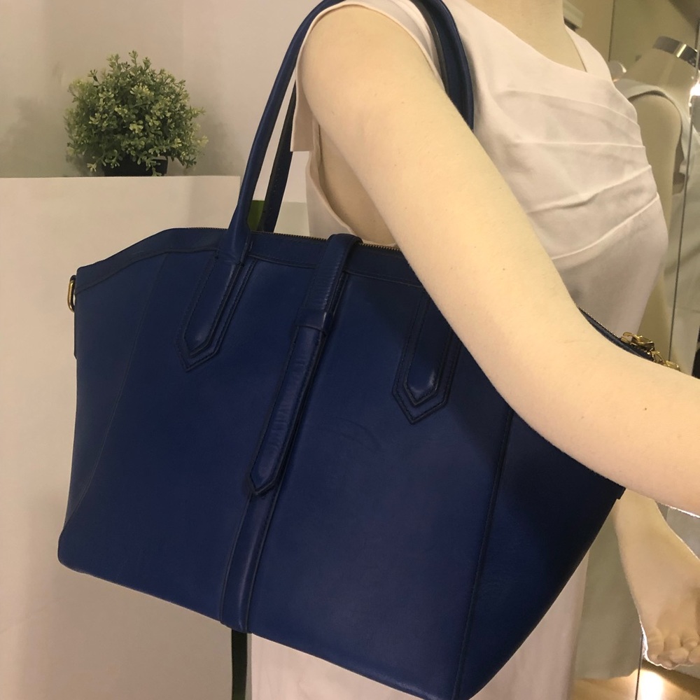 J Crew Blue leather origami bag